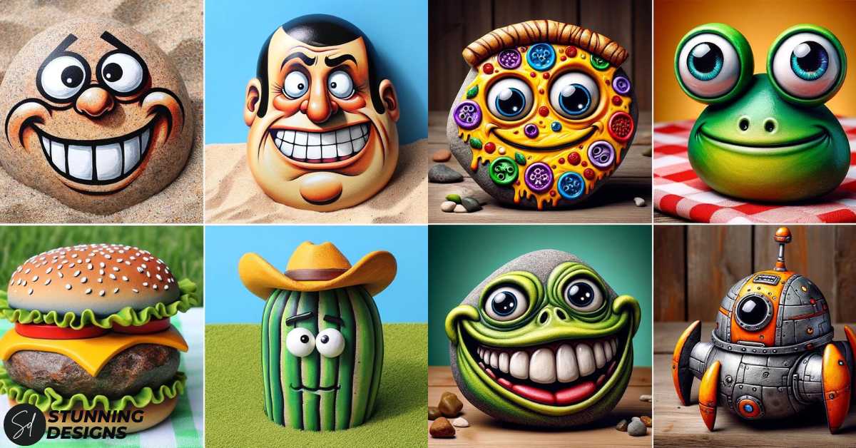 funny faces, pizza shaped, cactus shaped rock designs